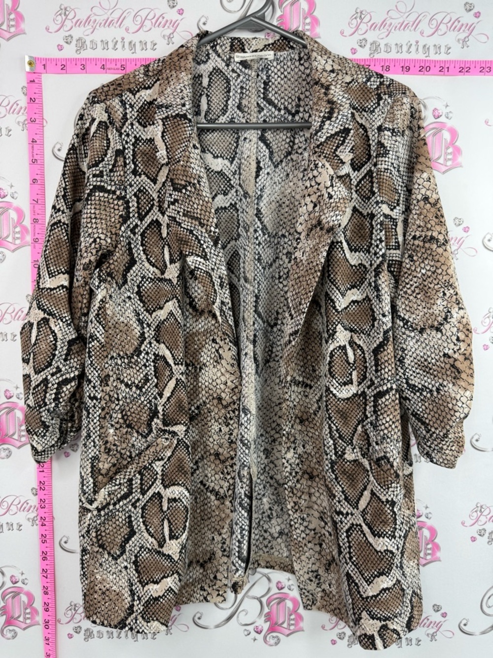 Warehouse One cardigan blazer style open front Snake Print Top in Black & Taupe